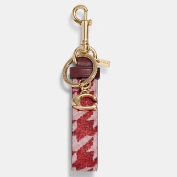 NEW! COACH Houndstooth Loop Bag Charm Key Ring w/ Trigger Snap, Pink/Red, NWT! - Picture 6 of 10